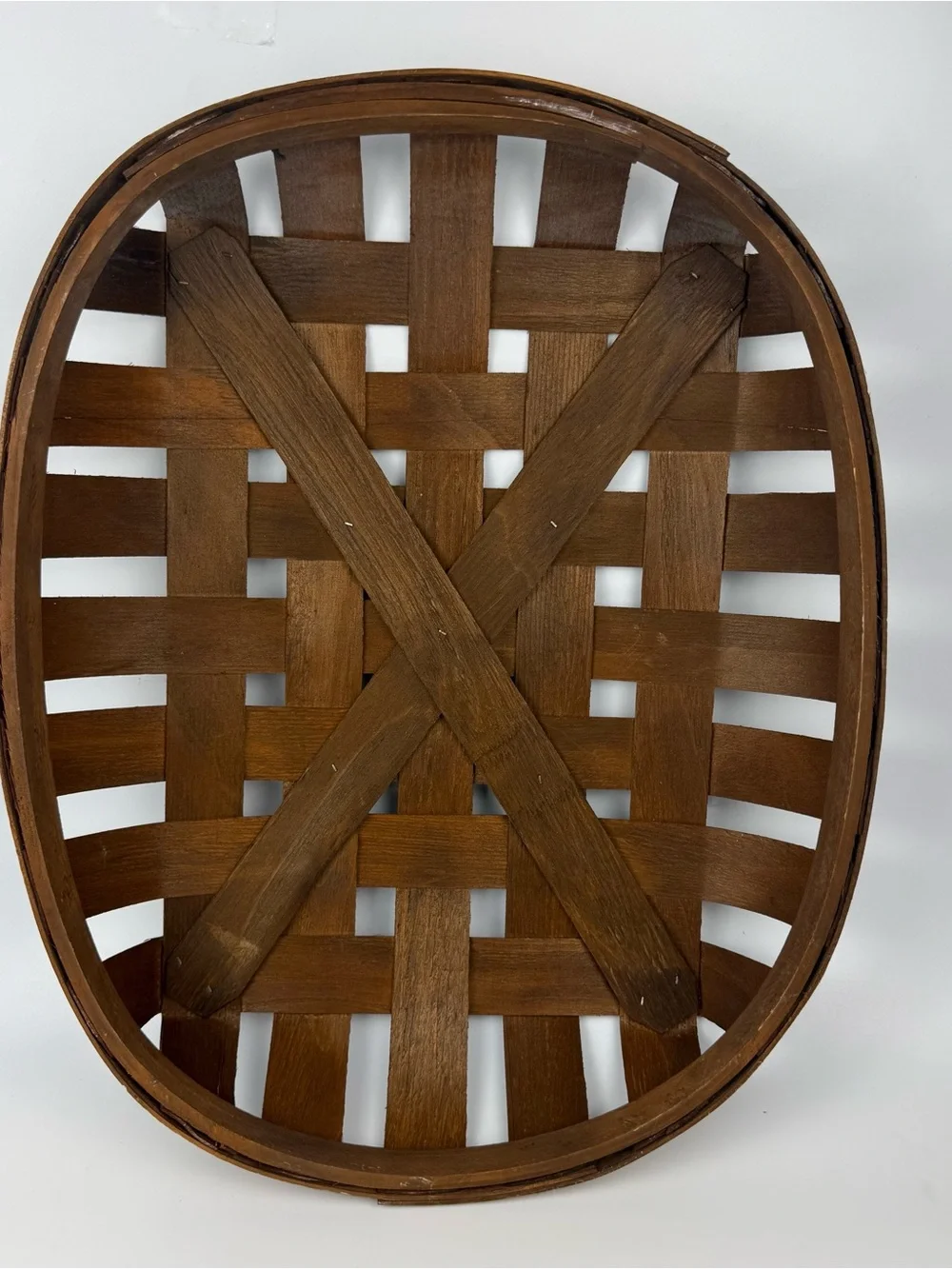 Woven Wood Tobacco Oval Basket Tray Rustic Farmhouse Vtg Style Brown 15.5”x19.5”